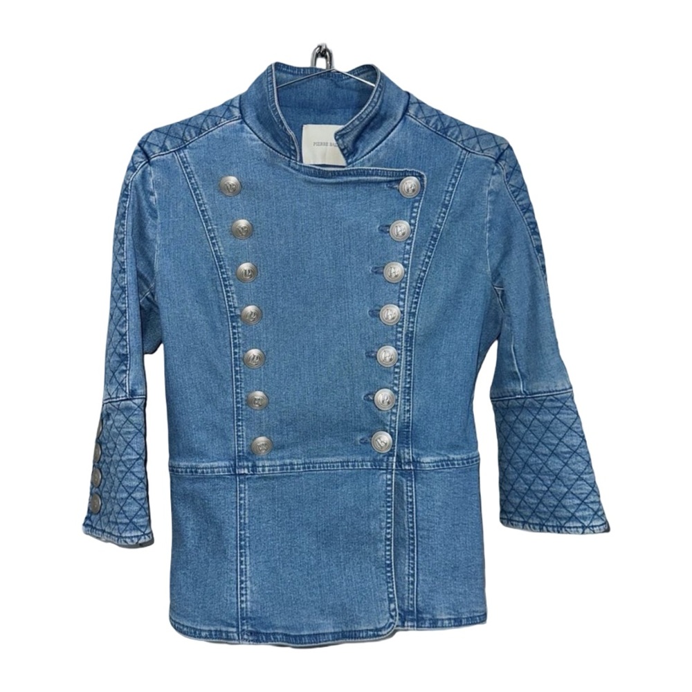 2010 Balmain Archive Napoleon Military Denim Jacket with Silver Buttons